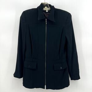 USA Vintage Gruppo Americano Black Zipper Jacket with Shoulder Pads 10 Small